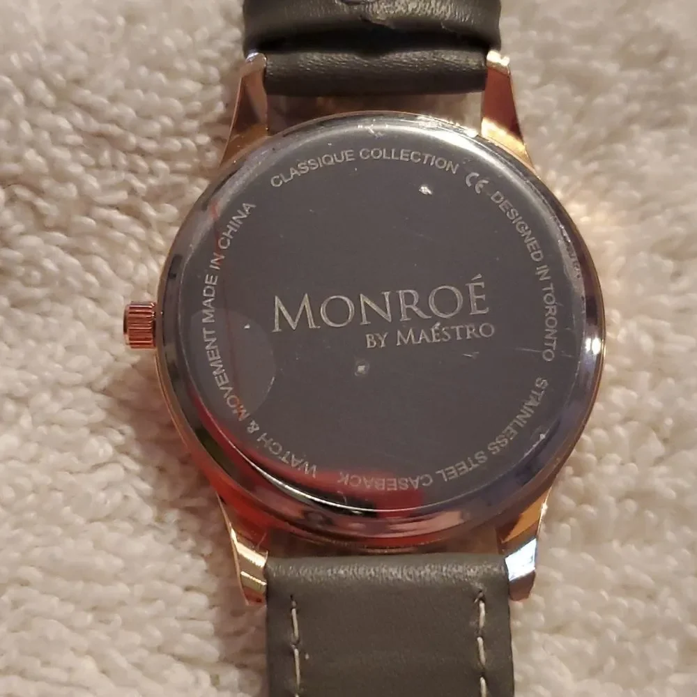 NEW Monroe Classique Rose Gold Solérose Charcoal Leather Ladies‎ Watch